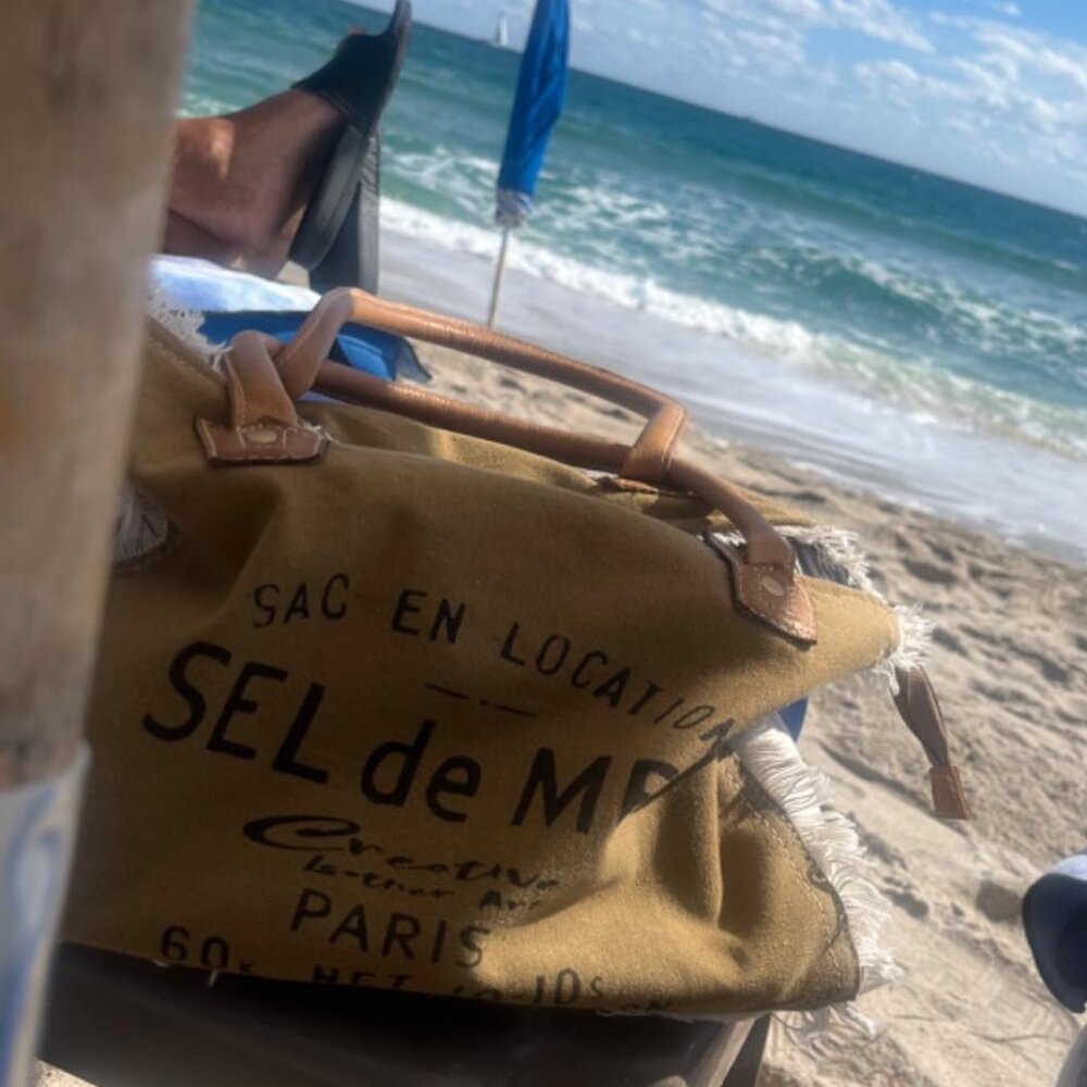Neiman Marcus Sel De Mer Canvas Leather Tote Bag - Picture 3 of 5